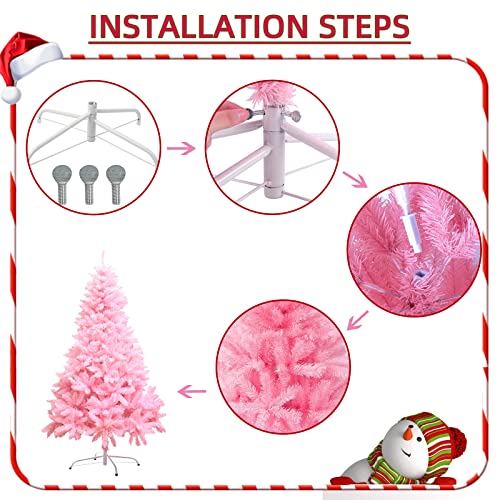 Dream Loom Christmas Tree with Metal Stand, 4FT Pink Artificial Christmas Tree with 300 Branches Tips, Easy Assembly Unlit Xmas Tree for Christmas Decorations - Image 3