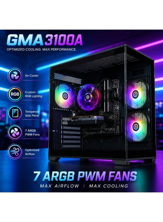 كمبيوتر ألعاب RGB موديل GMA3100A بمعالج Ryzen 5 5500 وكارت RX 6400 4GB ورام 16GB وSSD 500GB مع 7 مراوح ARGB وزجاج مقوى وكيبورد وماوس هدية - Image 5