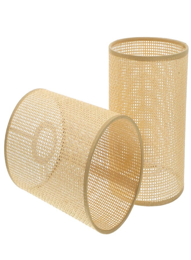 UKCOCO2pcs Rattan Woven Lamp Shade, Hanging Pendant Light Cover Cylinder Rustic Boho Lampshade Bulb Cage for Floor Light Table Lamp Home Decor E27 - Image 1