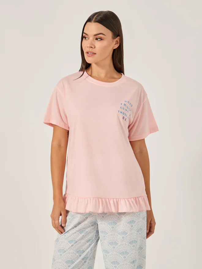 Styli Styli Unwind Printed Pajama Set with Round Neck T-Shirt
