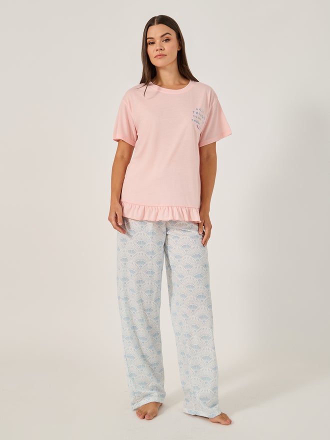Styli Styli Unwind Printed Pajama Set with Round Neck T-Shirt  - Image 1