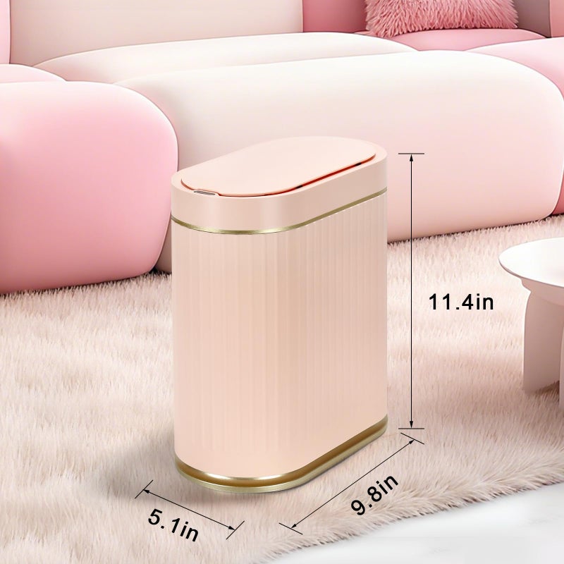 ELPHECO Bathroom Trash Can 2 Gallon Plastic Smart Garbage Can Waterproof Wastebasket Bathroom Decor Narrow Garbage Bin with Automatic lid for Bedroom, Kitchen (Pink Gold) - Image 2