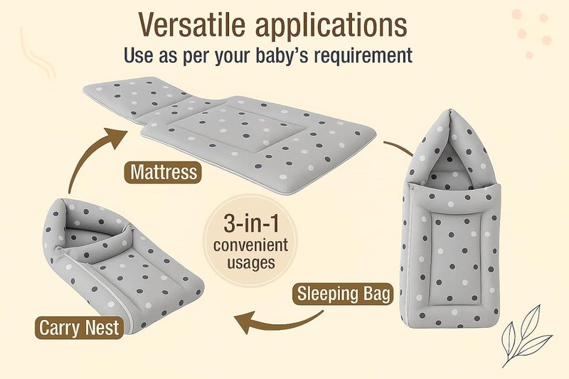 EIO ® 3 in 1 /Baby Carrier/Sleeping Bag Pack of 1 (Grey Dot) - Image 4