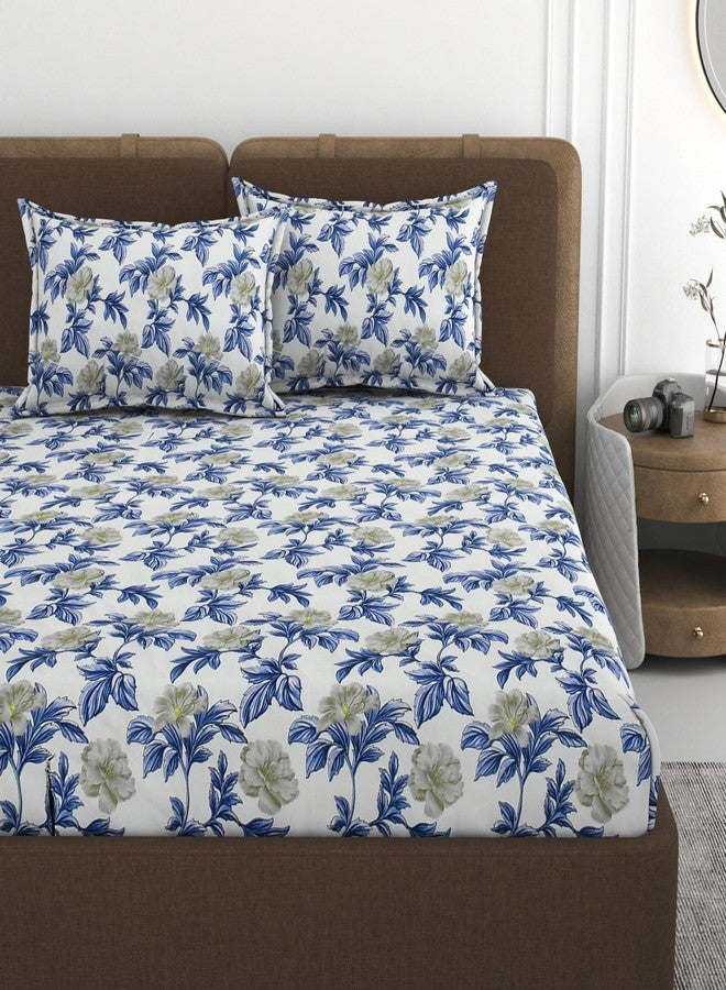 VOMZER 320 TC Cotton Feel All Around Elastic Fitted Bedsheets King Size, Premium Fitted Bedsheets King Size for Double Bed with 2 Pillow Covers, Size- 78” x 72” - Image 1