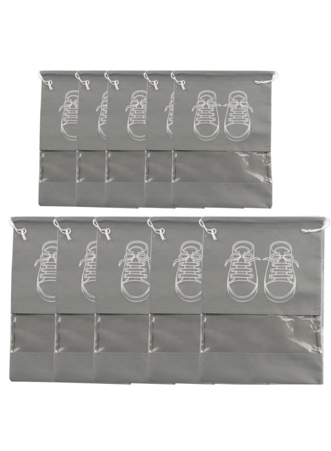 10pcs السفر أحذية تخزين كيس سحب منظم PVC شفافة غير المنسوجة الحذاء المحمولة كيس التعبئة والمنظمين للرجال والنساء (الرمادي) - Image 1