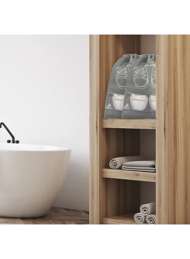 10pcs السفر أحذية تخزين كيس سحب منظم PVC شفافة غير المنسوجة الحذاء المحمولة كيس التعبئة والمنظمين للرجال والنساء (الرمادي) - Image 5