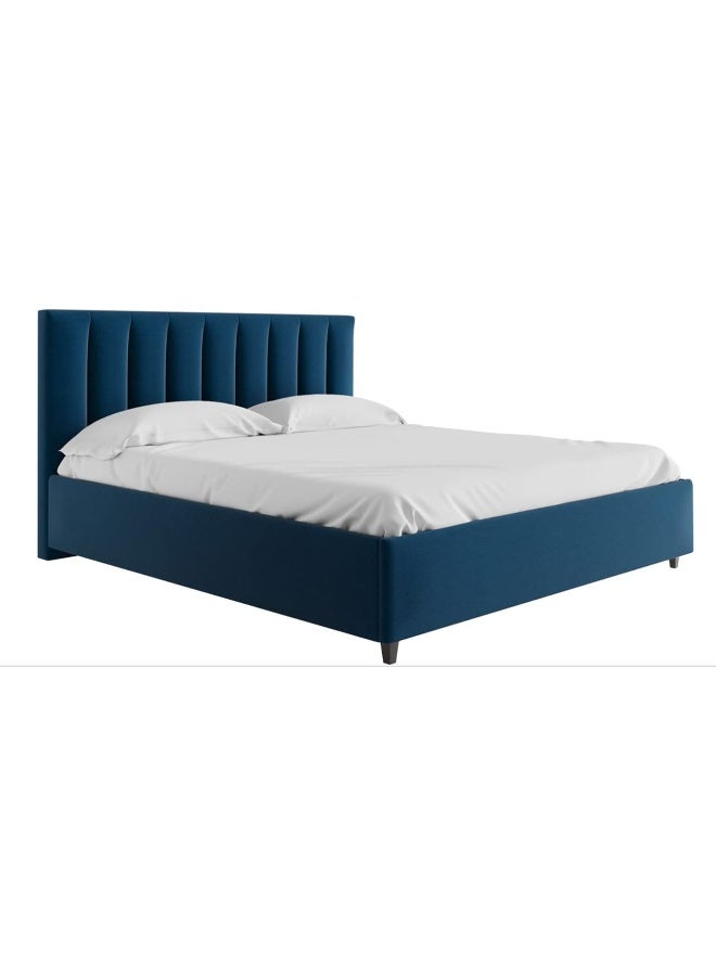 Mexxony Comfort Upholstered Bed - Pillow Top Pocket Spring Mattress (With Memory Foam) By R2R Queen Size (180Cm X 200Cm) (Deep Blue)
