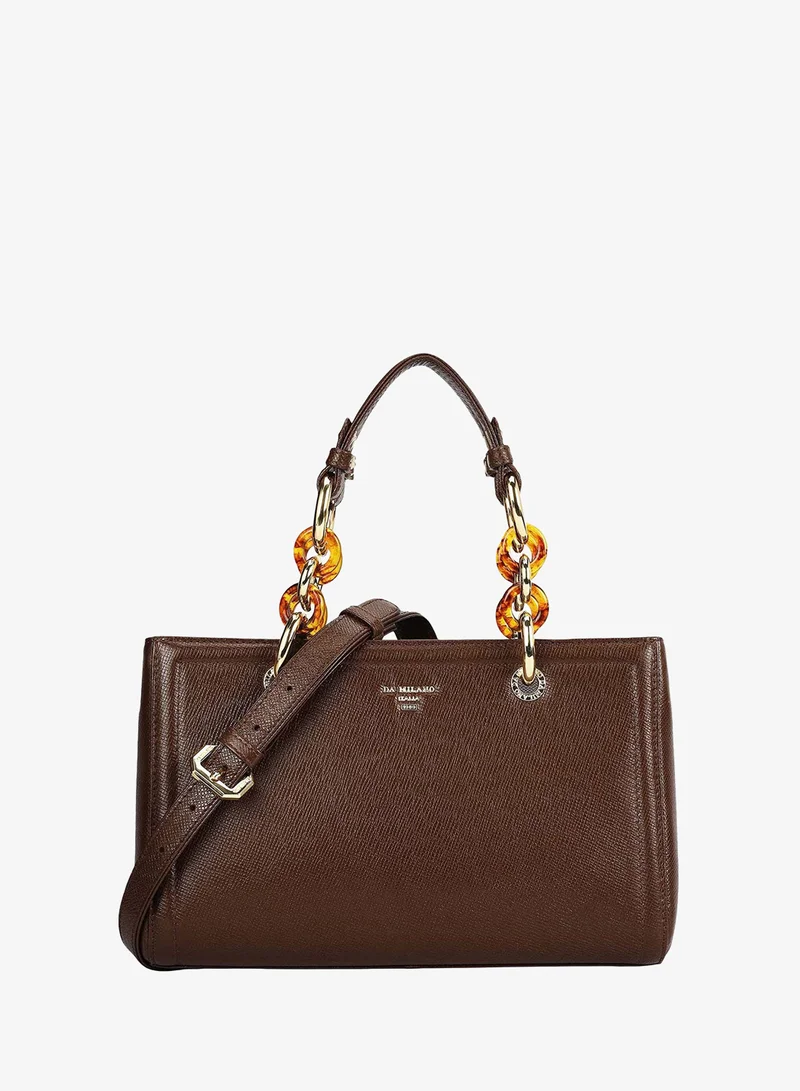Small Franzy Leather Satchel - Walnut