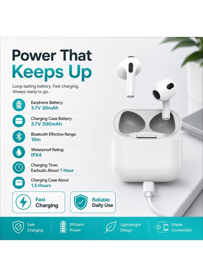 STARFIRE True Wireless Earbuds, Bluetooth V5.4, IPX4 Water Resistant, White - Image 3