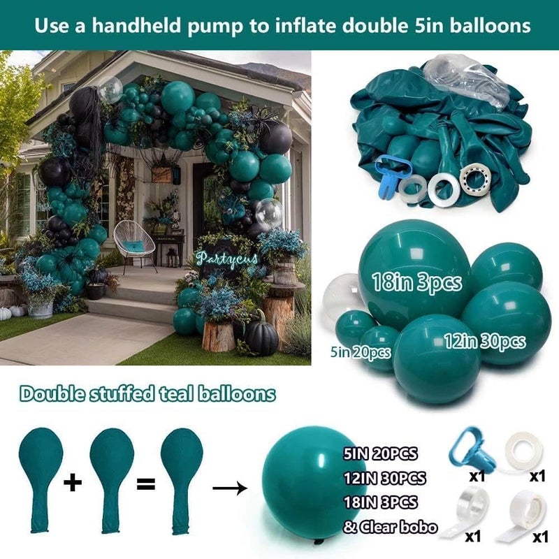 Partycus Teal Balloon Garland Arch Kit Double Stuffed, Dark Turquoise Teal-Green Aqua Balloon Different Sizes 18/12/5 Inch for Baby Shower Birthday Wedding Winter New Year Party Decoration - Image 3