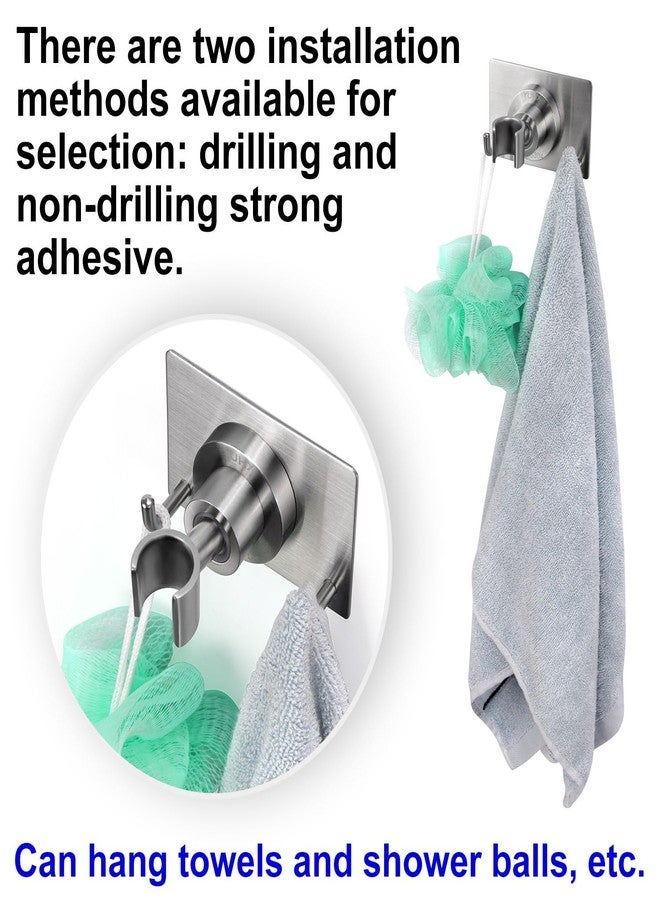 YUHX Shower Head Holder All Metal Strong Adhesive and Drilling Screws Two Installation Methods, Adjustable Handheld Shower Head Mount,Stainless Steel Hand held Showerhead Wand bracket - Image 2