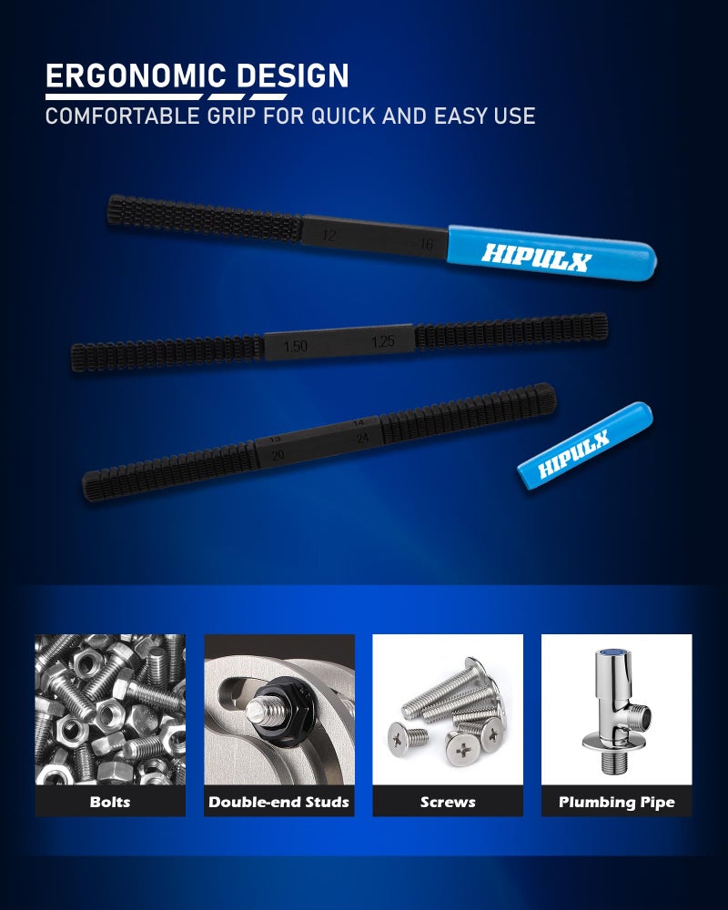 HIPULX 3 PCS Thread File Set - 5140 Alloy Steel SAE & Metric Thread Files with Ergonomic Handle - Professional Thread Restorer Kit Repair Tool for Automotive, Plumbing & Industrial Use - Image 5