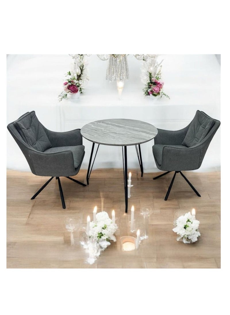 l'elefante 2-Seater Tea Table Set with Cushioned Chairs – Modern Wooden Coffee Table with Steel Frame – Compact Outdoor & Indoor Seating for Balcony, Garden, Living Room, Patio – Minimalist Design  - Image 1