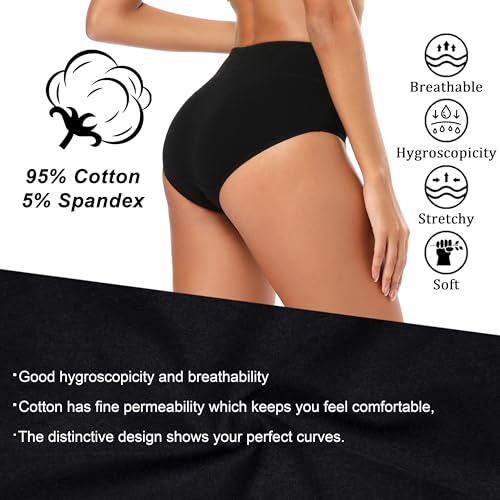 Molasus Women's Soft Cotton Underwear Briefs High Waisted Postpartum Panties Ladies Full Coverage Plus Size Underpants Pack of 5,Size 9 - Image 2