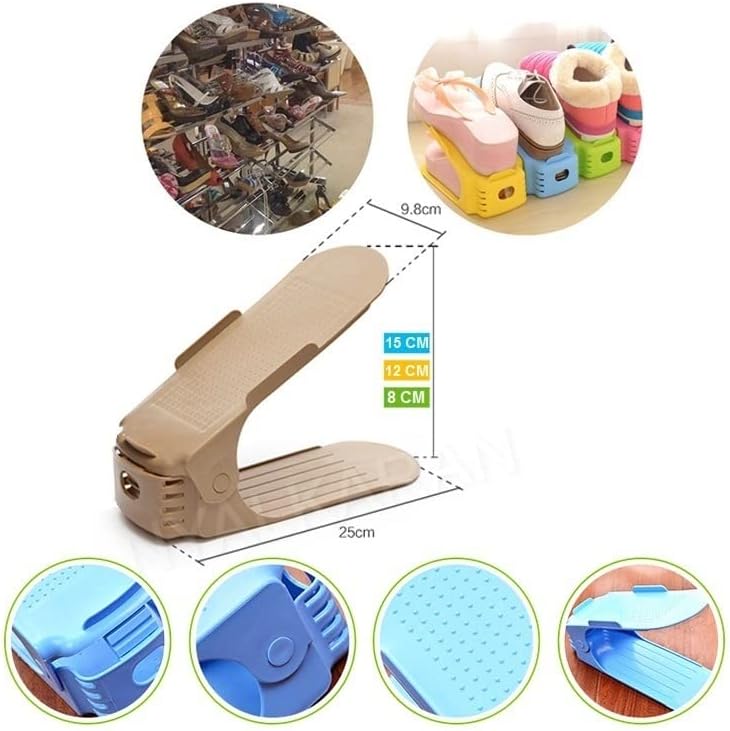 NYALKARAN Plastic Shoe Slots Organizer Space Saver Double Deck Shoe Rack Adjustable Shoe Slots for Closet Organization (Pack of 12) (Multicolor) - Image 3