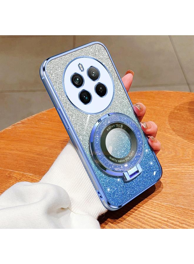 جراب هاتف دائري من مادة TPU بحامل لامع متدرج مطلي لهاتف Realme 12 Pro+ (أزرق سييرا)