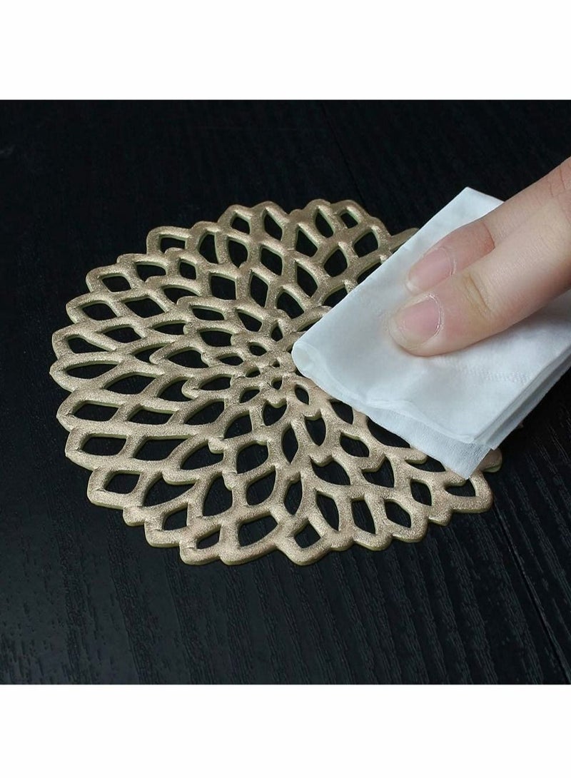 Excefore Coasters, Gold Flowers Hollow PVC Coaster Cup Mats Ornament Decorations for Home Festival 6pcs  - Image 3
