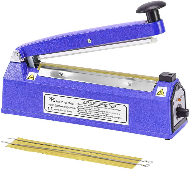 MLD for Metronic Impulse Heat Sealer Manual Bags Sealer Heat Sealing Machine 8 Inch Impulse Sealer Machine for Plastic Bags PE PP Bags with Extra Replace Element GripBlue - Image 1