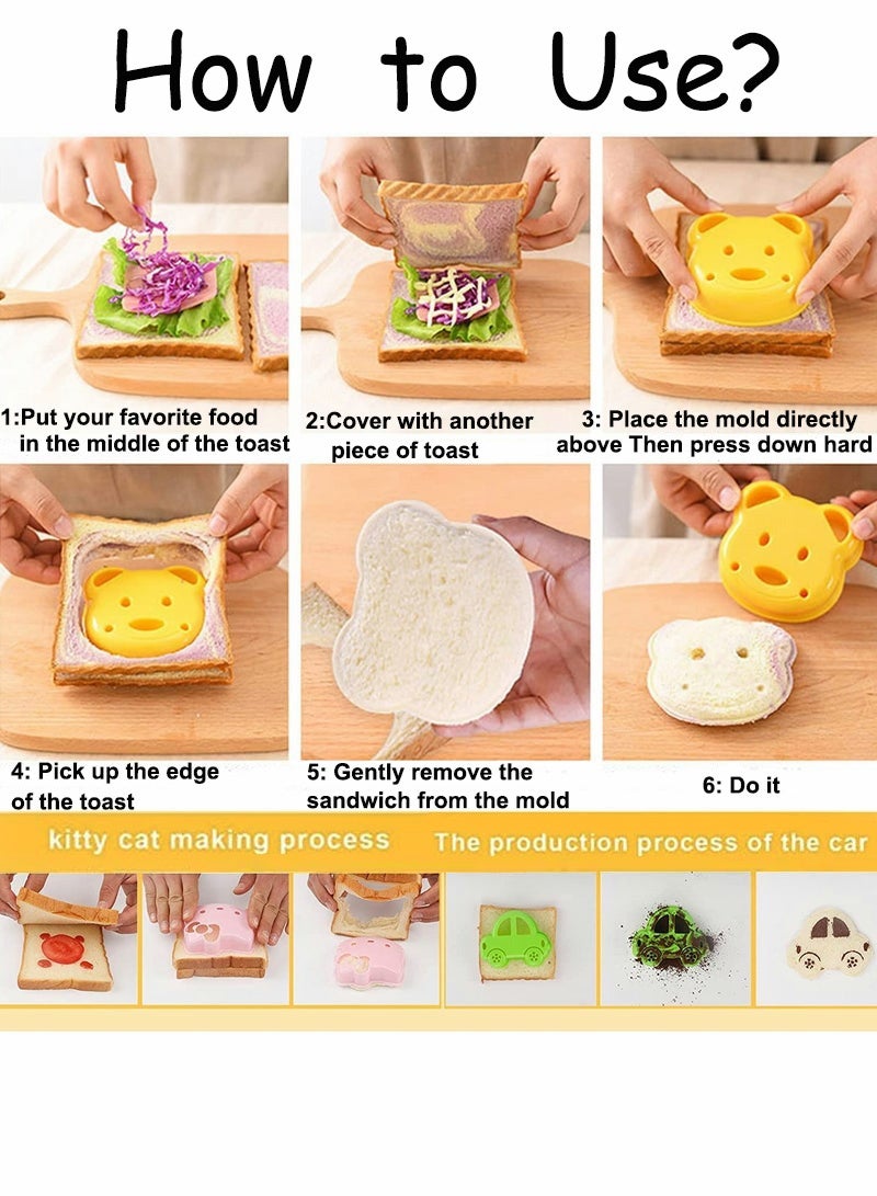 3 قطع كارتون دب سيارة هالو كيتي قط شكل ساندويتش قاطع وختم بنتو توست خبز ساندويتش قالب غير قابل للتكسير ساندويتش قالب، قطع وختم، صندوق الغداء وصندوق بنتو غذائي آمن - Image 4