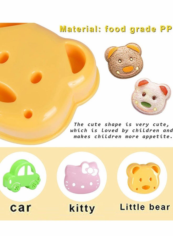 3 قطع كارتون دب سيارة هالو كيتي قط شكل ساندويتش قاطع وختم بنتو توست خبز ساندويتش قالب غير قابل للتكسير ساندويتش قالب، قطع وختم، صندوق الغداء وصندوق بنتو غذائي آمن - Image 3