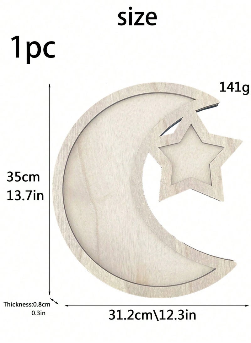 Wooden Ramadan Dessert Tray – Crescent Moon and Star Design Serving Platter for Dates, Sweets, and Food Display – Ideal for Iftar, Eid Parties, Weddings, and Islamic Home Decor - Image 5
