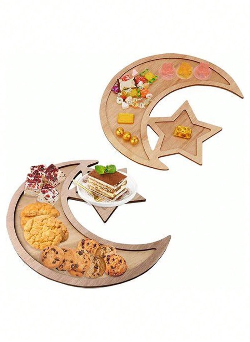 Wooden Ramadan Dessert Tray – Crescent Moon and Star Design Serving Platter for Dates, Sweets, and Food Display – Ideal for Iftar, Eid Parties, Weddings, and Islamic Home Decor - Image 4