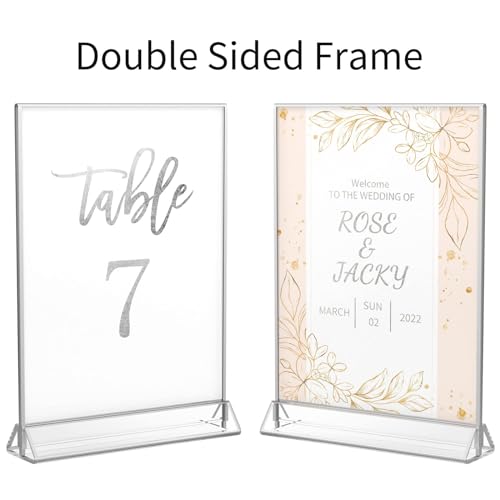 NIUBEE 6Pack 4x6 Clear Acrylic Sign Holder with Sliver Borders and Vertical Stand, Double Sided Table Menu Holders Picture Frames for Wedding Table Numbers, Restaurant Signs, Photos and Art Display - Image 5