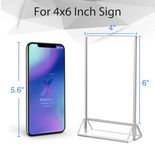 NIUBEE 6Pack 4x6 Clear Acrylic Sign Holder with Sliver Borders and Vertical Stand, Double Sided Table Menu Holders Picture Frames for Wedding Table Numbers, Restaurant Signs, Photos and Art Display - Image 2