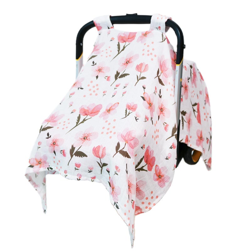 80S Muslin Car Seat Cover For Babies - Soft & Breathable Infant Carrier Canopy  Lightweight Sunshade For Summer  Universal Fit For Baby Boys & Girls - Image 1