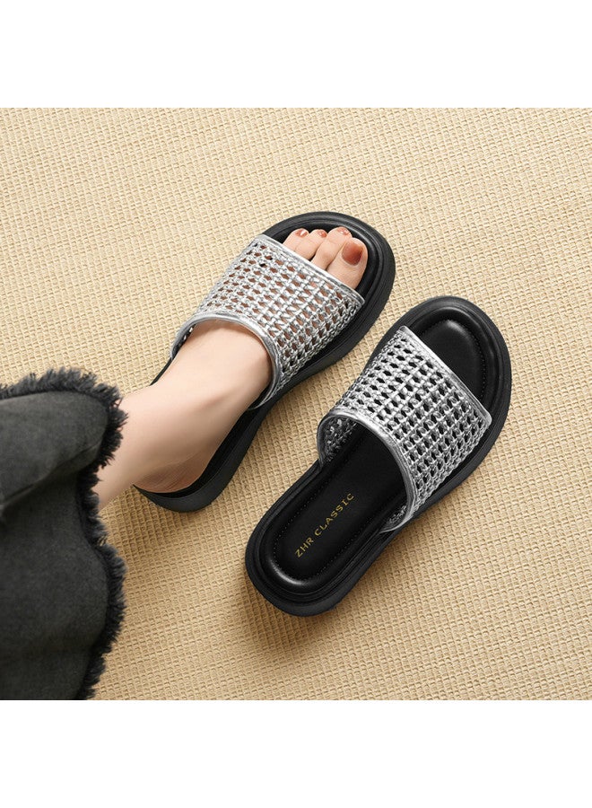 ZHR Trendy Metallic Style】breathable Lightweight Beach Sandals Summer Hollow Knit Platform Sandals For Women Outdoor Shoes - Image 3
