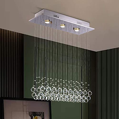 CRYSTA WORLD Raindrop K9 Crystal Modern Chandelier for Living Room/Bedroom/Hall, (Rectagular, L22/W5/H18) - Image 4