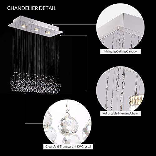 CRYSTA WORLD Raindrop K9 Crystal Modern Chandelier for Living Room/Bedroom/Hall, (Rectagular, L22/W5/H18) - Image 5