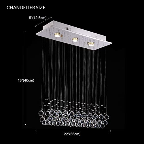 CRYSTA WORLD Raindrop K9 Crystal Modern Chandelier for Living Room/Bedroom/Hall, (Rectagular, L22/W5/H18) - Image 2