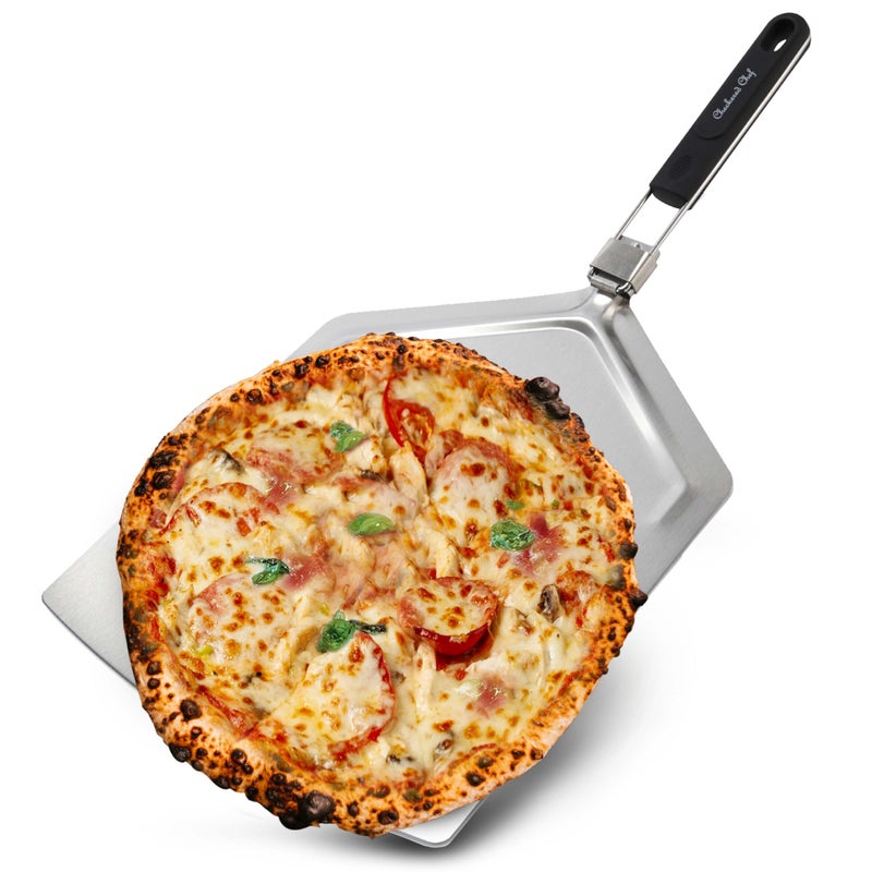 Checkered Chef Pizza Peel Extra Large Stainless Steel Metal Pizza Paddle with Folding Handle Outdoor Pizza Oven Accessories 13 Inch x 15 Inch