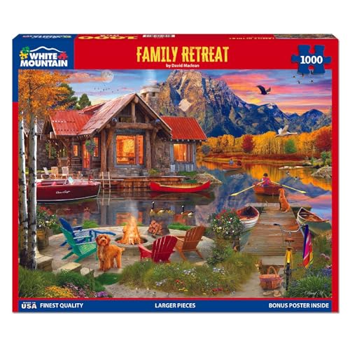 White Mountain 1000 Piece Jigsaw Puzzle Cabin Fall and Autumn Lake Scenic Puzzles Large Pieces Gift for Adults and Family 24"x30" - Family Retreat - Image 3