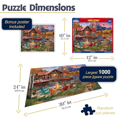 White Mountain 1000 Piece Jigsaw Puzzle Cabin Fall and Autumn Lake Scenic Puzzles Large Pieces Gift for Adults and Family 24"x30" - Family Retreat - Image 2