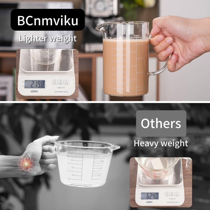 BCnmviku 500ML 2 CUP Glass Measuring Cup With Handle, High Borosilicate Glass Three Scales (OZ, Cup, ML/CC for Kitchen or Restaurant Easy To Read - Image 3