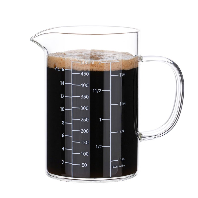 BCnmviku 500ML 2 CUP Glass Measuring Cup With Handle, High Borosilicate Glass Three Scales (OZ, Cup, ML/CC for Kitchen or Restaurant Easy To Read - Image 1
