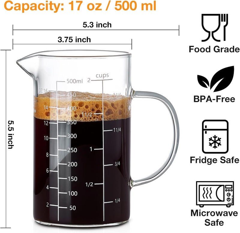 BCnmviku 500ML 2 CUP Glass Measuring Cup With Handle, High Borosilicate Glass Three Scales (OZ, Cup, ML/CC for Kitchen or Restaurant Easy To Read - Image 5