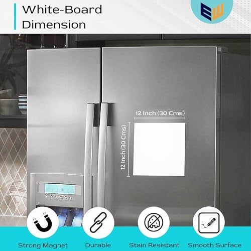Eduway Magnetic Dry Erase White Board Sheet 12x12 inch with Marker Pen | Whiteboard Sticker Roll for Refrigirator, Fridge, Metal Wardrobe, for Grocery List, Task Planner etc. (Size - 30x30 cms). - Image 2