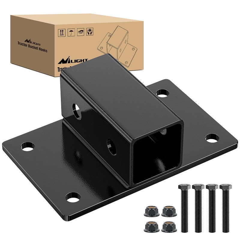 Nilight Bolt on Tractor Bucket 2 inch Towing Receiver 5/8â€Pin Hole Class 3 Trailer Hitch 25573LBS Work Well for Tractor Bucket RV UTV Truck - Image 1