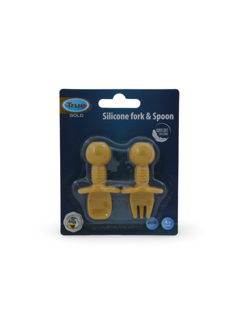True Gold Silicone Fork & Spoon Set +4m – Yellow - Image 1