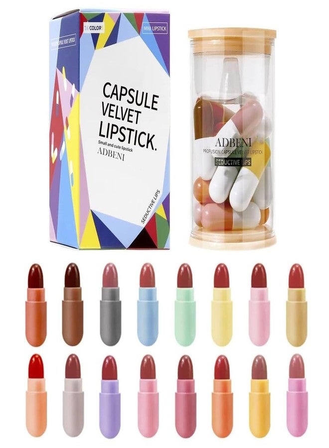 Adbeni Imported 16pcs Matte Capsule Lipstick Set | Long Lasting Waterproof Velvet Lipsticks for Women | Mini Lipstick Gift Set with Nude, Red, Pink Shades | Travel Size Makeup Kit - Image 1
