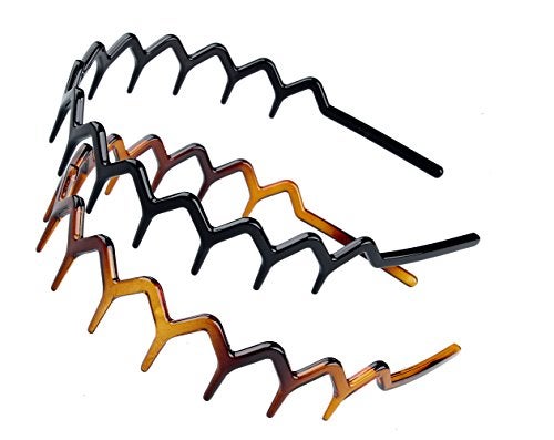 KALIYOTO Set of 2 Zig Zag Black Plastic Sharks Tooth Hair Comb Headband Hair Hoop Accessory for Womens Lady Girls 1 Black Color1 Brown 