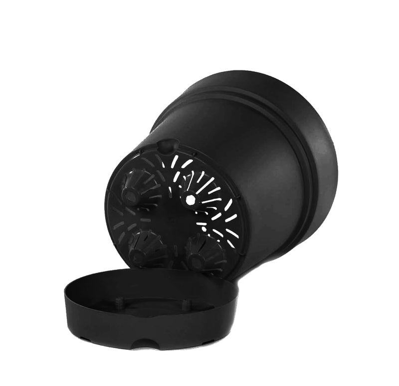 Mintra Round Flower Pot Planter with bottom tray - Plastic | Color - Black | Size - 22x22x24cm | Asthetically Decorate Your Terrace, Garden or Patio. Ideal for outdoor or indoors - Image 2