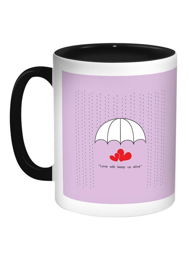 RYN Love Will Stay Alive Printed Coffee Mug Pink/White/Black 11ounce
