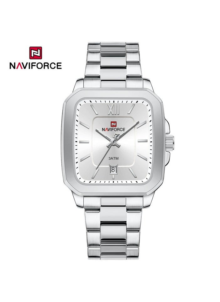 NAVIFORCE - Elegant Silver Stainless Steel Couple Watch Set with Square Dial Date Display and Water Resistance - Image 1