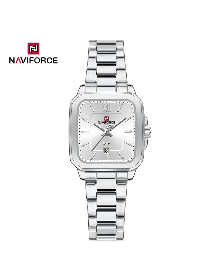 NAVIFORCE - Elegant Silver Stainless Steel Couple Watch Set with Square Dial Date Display and Water Resistance - Image 1