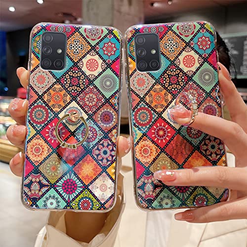 Easyscen Case for Samsung A71 5G Retro Floral Slim Cute Case Bumper Shockproof Protection Cover for Teen Girls Women with Gold Ring Stand Flower Ethnic Style Phone Case for Samsung Galaxy A71 5G - Mandala - Image 4