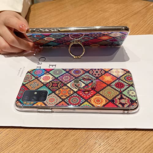 Easyscen Case for Samsung A71 5G Retro Floral Slim Cute Case Bumper Shockproof Protection Cover for Teen Girls Women with Gold Ring Stand Flower Ethnic Style Phone Case for Samsung Galaxy A71 5G - Mandala - Image 2